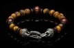 The Dragon Fire II
MATERIALS
Sterling Silver
Tiger's Eye
Bead sizes:
Brown tiger's eye: 8mm
Red tiger's eye: 10mm
Onyx: 4mm x 9mm

 features a trio of remarkable red tiger eye beads that are supported by frosted tiger’s eye and frosted black onyxbeads. Each bracelet is fitted with a fine sterling silver clasp for a beautiful finishing touch – a timeless William Henry creation to serve you for years to come.