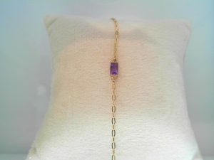 Lady's Yellow 14 Karat Cable Link Bracelet Length 6.5 With One Emerald Amethyst