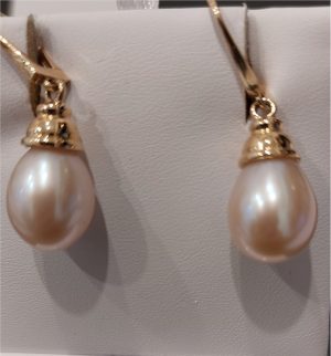 Lady's Yellow 14 Karat Earrings 2=12.00mm Fresh Water Pearls