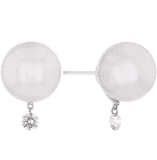 Yellow 18 Karat Stud Earrings with  2=9.50mm Cultured Pearls and with
2=0.20tw Round Diamonds