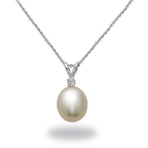 Yellow 14 Karat Pendant With One 8.50Mm Round Cultured  Pearl And One 0.02Ct Round Diamond
on 16-18 inch chain