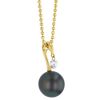 Lady's Yellow 18 Karat
Length 15- 18 inch and one 8.50mm Tahitian Pearl
one 0.10ct Round Floating Diamond