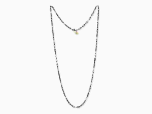 Two Tone 22K & .925 Oxidized & Satin Cable Link Chain Length 34
