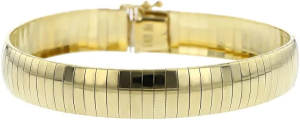 Yellow 14 Karat Domed Omega Bracelet Length 7 Inch
7.50mm wide
Box Clasp
15.90 Gram weight