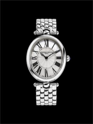 CLASSICS ART DÉCO OVAL
FC-200MPW2V6B
QUARTZ LADIES' WATCH
MOUVEMENT : 
FC-200 QUARTZ MOVEMENT. 7 JEWELS, 25 MONTHS BATTERY LIFE,
CASE: 
SILVER STAINLESS STEEL 3-PARTS CASE. DIAMETER OF 30 X 25MM. CONVEX SAPPHIRE HEIGHT 6.8MM. CRYSTAL. WATER-RESISTANT TO 3 ATM
DIAL: 
SILVER DIAL WITH MOTHER OF PEARL, GUILLOCHÉ DECORATION, PRINTED ROMAN NUMERALS. HAND-POLISHED BLACK HANDS
STRAP:
SILVER METAL BRACELET.