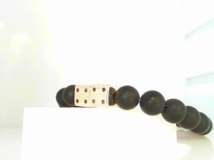 White Polished Sterling Silver Onyx Bead Bracelet Length 8.75