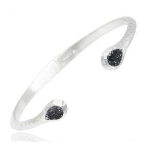 Hammered Sterling Silver Sterling Silver Black Druzy Cuff Bracelet 2= Pear  Shaped Druzys