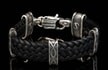 The ‘Tilt’ leather bracelet features a rich, widely woven kangaroo leather adorned with textured and patinated sterling silver details, offering a depth of appearance that is uniquely William Henry. This substantial piece showcases a level of quality andcraftsmanship that is infinitely wearable and impossible to overlook.