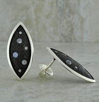 Lady's Moonstone and Diamond 925 Silver Stud Earrings With 4= Round Moonstones And 3= Round Diamonds in each earring