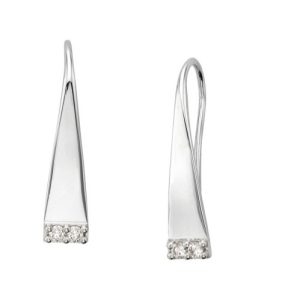 Lady's White Sterling Silver Drop Earrings With 4= Round Diamonds