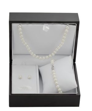 Sterling Silver Freshwater Pearl Wood Box Gift Set