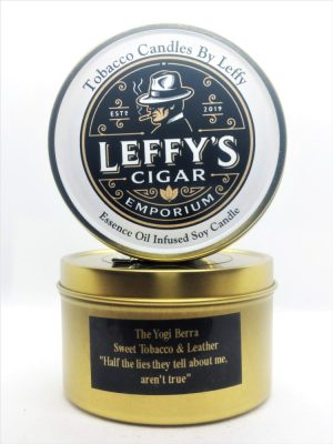 The Yogi Berra Sweet Tobacco & Leather "Half the Lies they tell about me aren't True" in 7 oz Vintage Gold Tobacco Tin
Hand Poured in Colorado. Infused Organic Soy Candle.