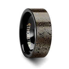 Alternative Metals
CIRCULAR DAMASCUS STEEL
METAL TYPE: black tungsten Carbide
WOOD/INLAY: damascus steel engraved
WIDTH: 8mm
PROFILE: Flat
FINISH: Satin
SIZE: 11