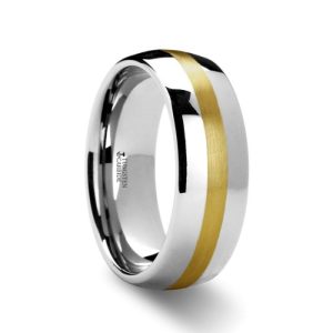 THORSTEN CENTURION Tungsten Carbide Alternative Metals Size 13.5 WOOD/INLAY: 14KT YELLOW GOLD
PROFILE: Domed