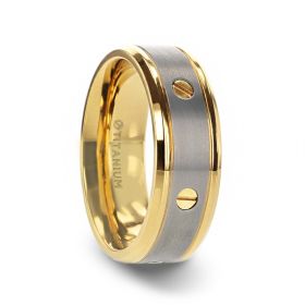 BOUNDLESS Gold-Plated Titanium Flat Brushed Center With Rotating Screw Design And Beveled Polished Edges - 8mm
size 11
