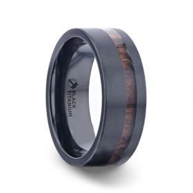 DARING Off-Set Koa Wood Inlaid Black Titanium Men's Wedding Band With Flat Polished Finish - 8mm' size 8.5