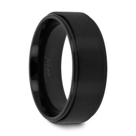 BABYLON Flat Black Titanium Ring with Brushed Raised Center & Polished Edges - 8 mm size 9.5