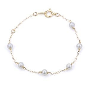 Childrens 14KT Yellow Gold Freshwater Pearl Bracelet