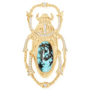 14K Yellow Gold Arizona Turquoise/Diamond Scarab Brooch