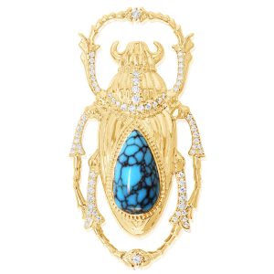14K Yellow Gold Egyptian Turquoise/Diamond Scarab Brooch