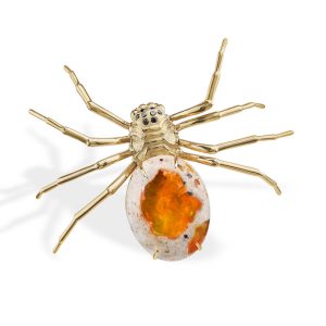 14K Yellow Gold Mexican Fire Opal/Black Diamond Lapel Pin with Yellow Plated Post/Back