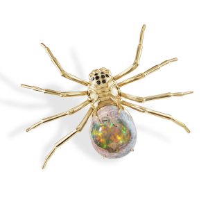 14K Yellow Gold Mexican Fire Opal/Black Diamond Lapel Pin with Yellow Plated Post/Back