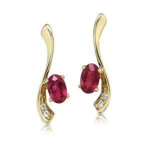 14K Yellow Gold Ruby/Diamond Earrings