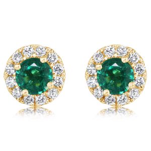 14K Yellow Gold Emerald/Diamond Earrings