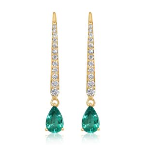 14K Yellow Gold Emerald/Diamond Earrings