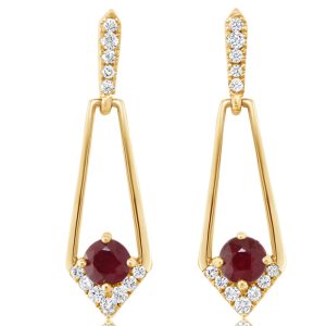 14K Yellow Gold Ruby/Diamond Earrings