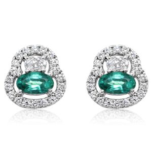 14K White Gold Emerald/Diamond Earrings