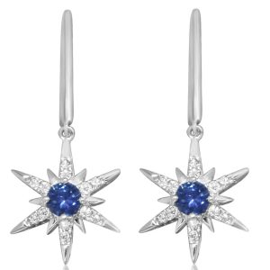 14K White Gold Montana Sapphire/Diamond Star Earrings