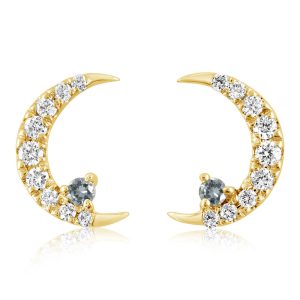 14K Yellow Gold Montana Sapphire/Diamond Moon Earrings