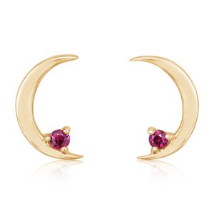 14K Yellow Gold Ruby Moon Earrings