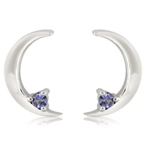 14K White Gold Sapphire Moon Earrings