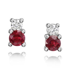 14K White Gold Ruby/Diamond Earrings