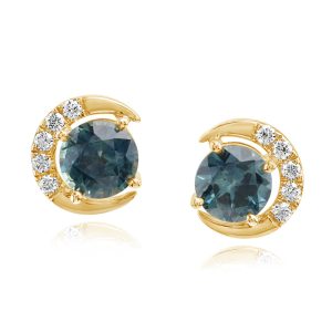14K Yellow Gold Montana Sapphire/Diamond Moon Earrings