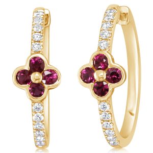 14K Yellow Gold Ruby/Diamond Earrings