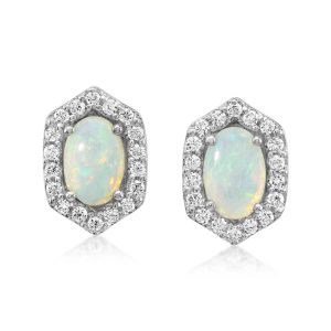 14K White Gold Australian Opal/Diamond Earrings