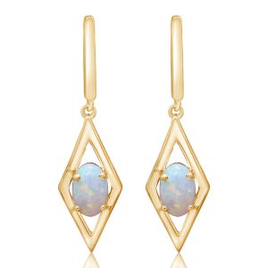 14K Yellow Gold Moonstone Earrings