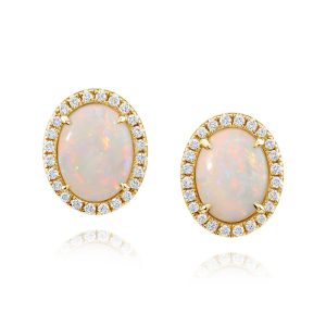 14K Yellow Gold Australian Opal/Diamond Earrings