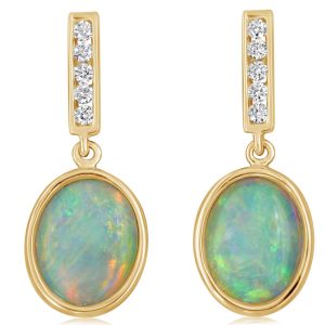 14K Yellow Gold Australian Opal/Diamond Earrings