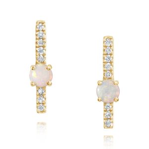 14K Yellow Goldaustralian Opal/Diamond Earrings