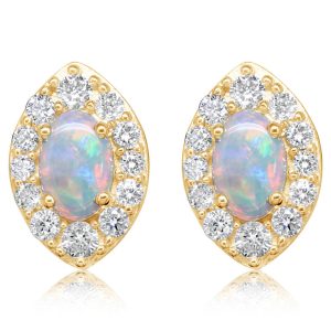 14K Yellow Gold Australian Opal/Diamond Earrings