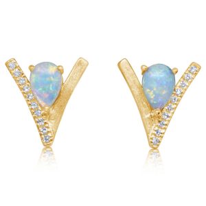 14K Yellow Gold Australian Opal/Diamond Earrings