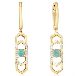 14K Yellow Gold Australian Opal/Diamond Earrings