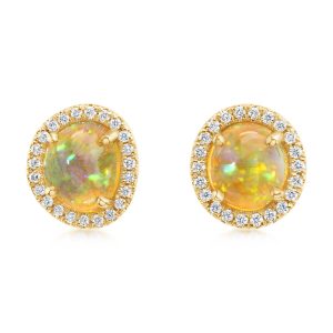 14K Yellow Gold Mexican Fire Opal/Diamond Earrings