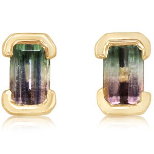 14K Yellow Gold Bi-Color Tourmaline Earrings