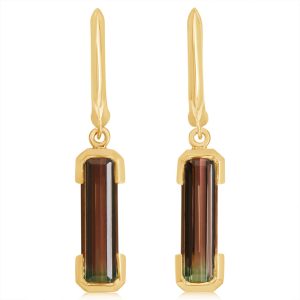 14K Yellow Gold Bi-Color Tourmaline Earrings