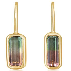 14K Yellow Gold Bi-Color Tourmaline Earrings